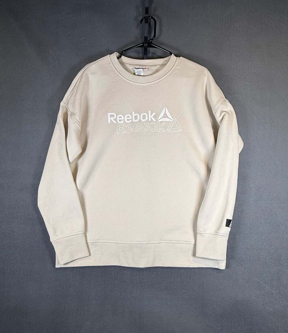 Reebok Cream Crewneck Logo Fleece Sweatshirt LARGE